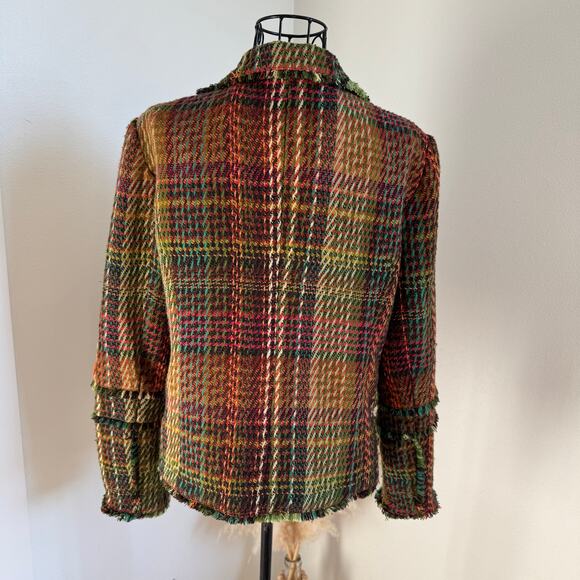 Tres Jolie Colorful Fall Tweed Blazer-Fringe, Flower Embroidered, Preppy Size 8 - Picture 7 of 9